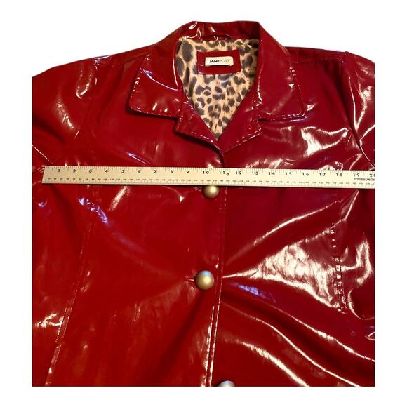 Jane Post Iconic Mid Length Slicker Red Leopard Print XL Size 16 Rain Coat - Picture 12 of 14